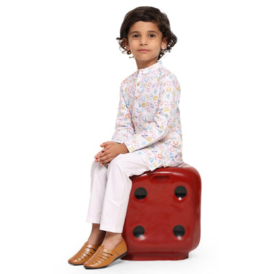 Confetti Print Vestiario's Blend Linen Kurta Pajama Set - Funny Bones Clothings