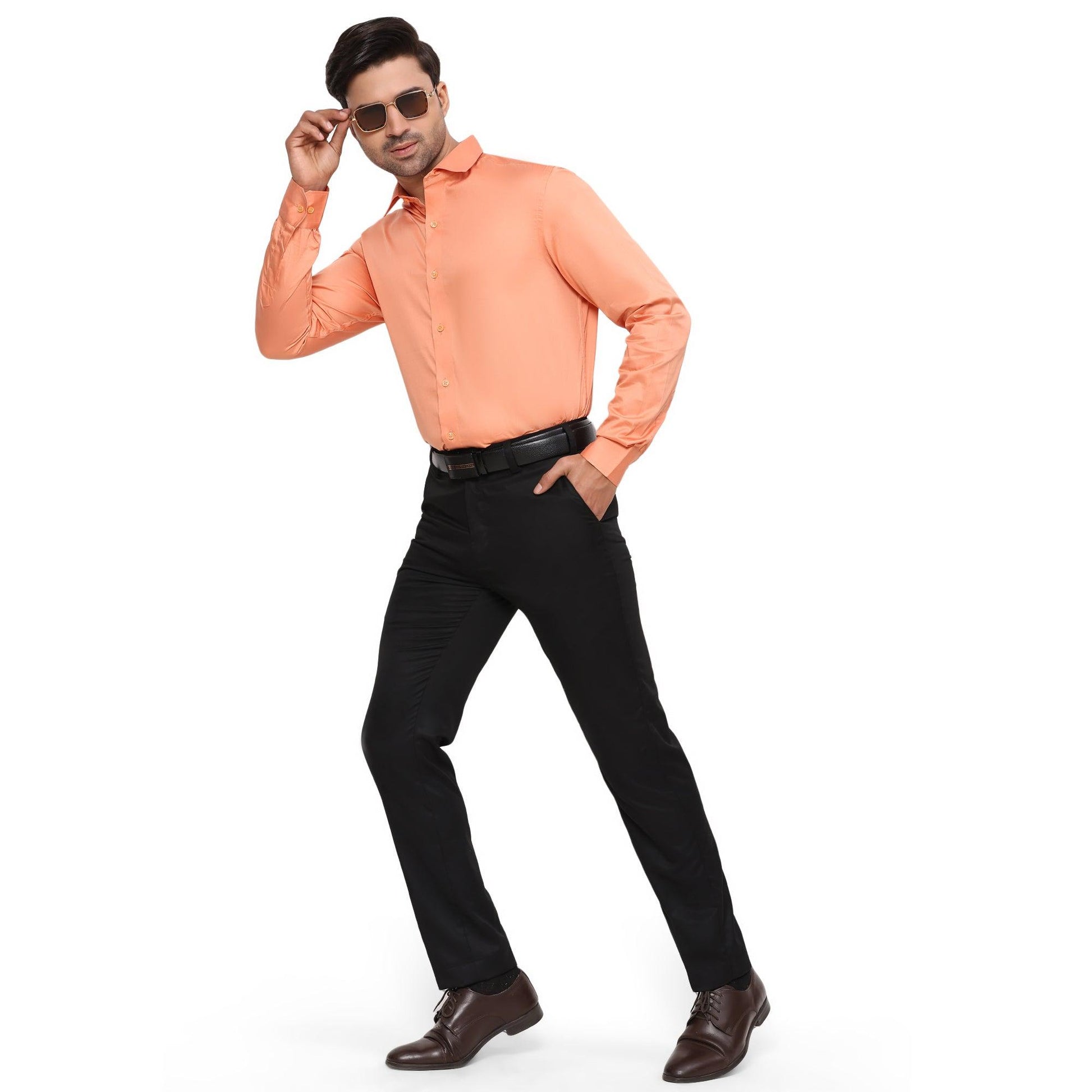 Formal Shirts 100% Premium Cotton Satin for Men (Orange Colour) - Funny Bones Clothings