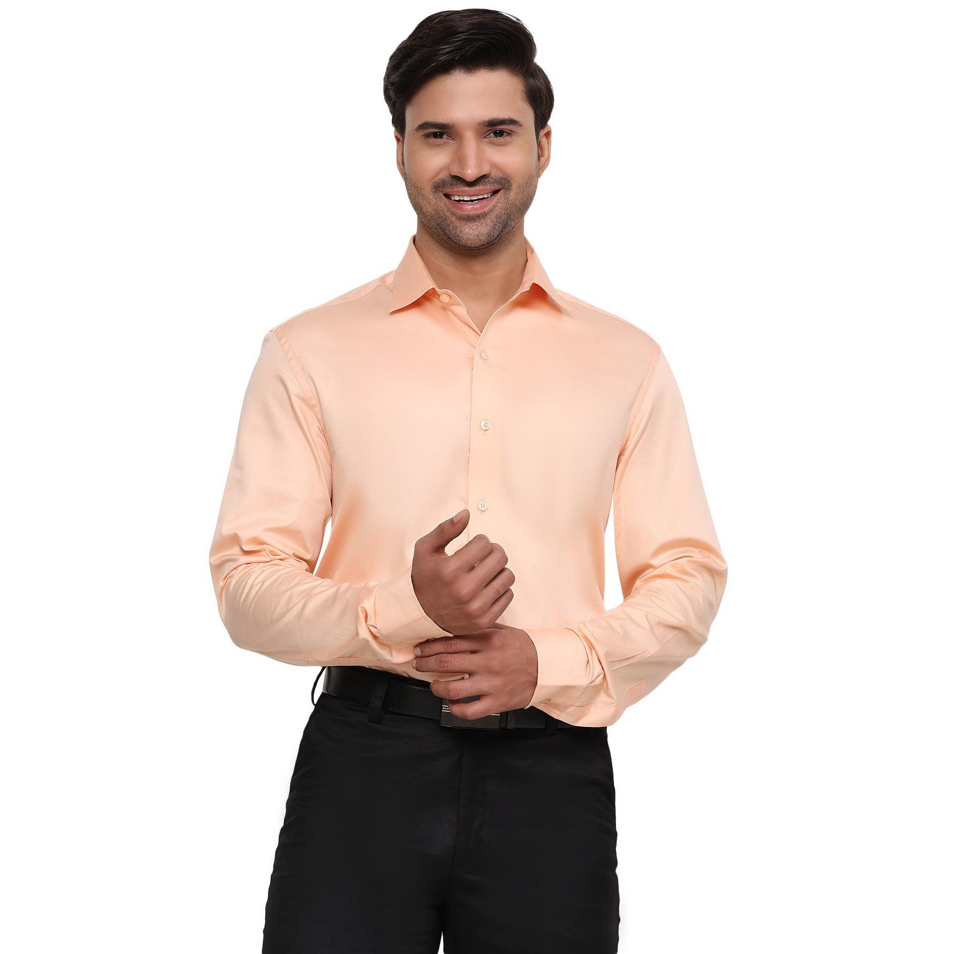 Formal Shirts 100% Premium Cotton Satin for Men (Peach Colour) - Funny Bones Clothings