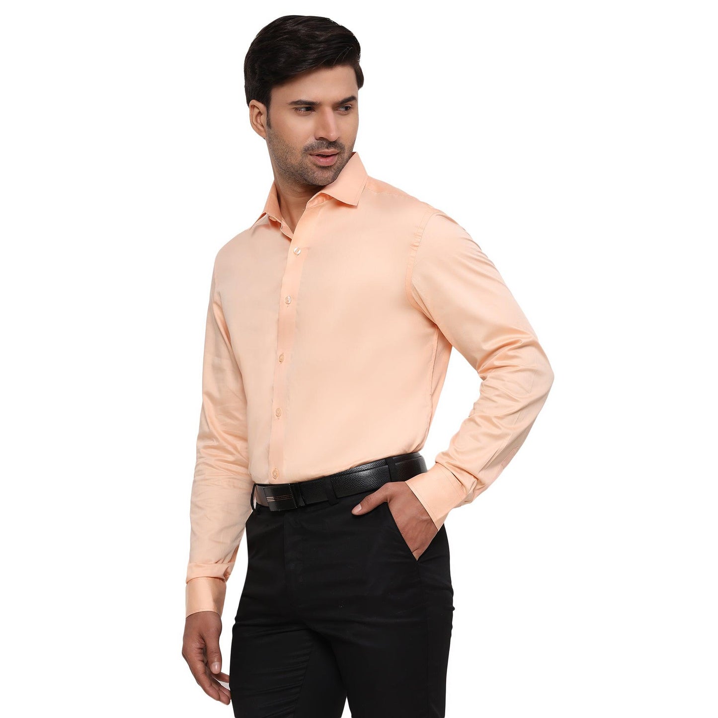 Formal Shirts 100% Premium Cotton Satin for Men (Peach Colour) - Funny Bones Clothings