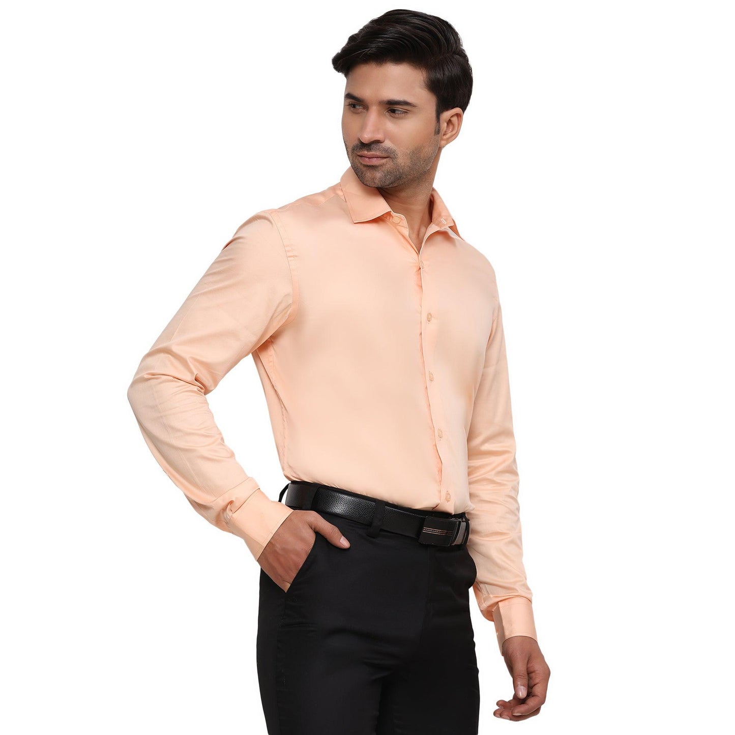 Formal Shirts 100% Premium Cotton Satin for Men (Peach Colour) - Funny Bones Clothings