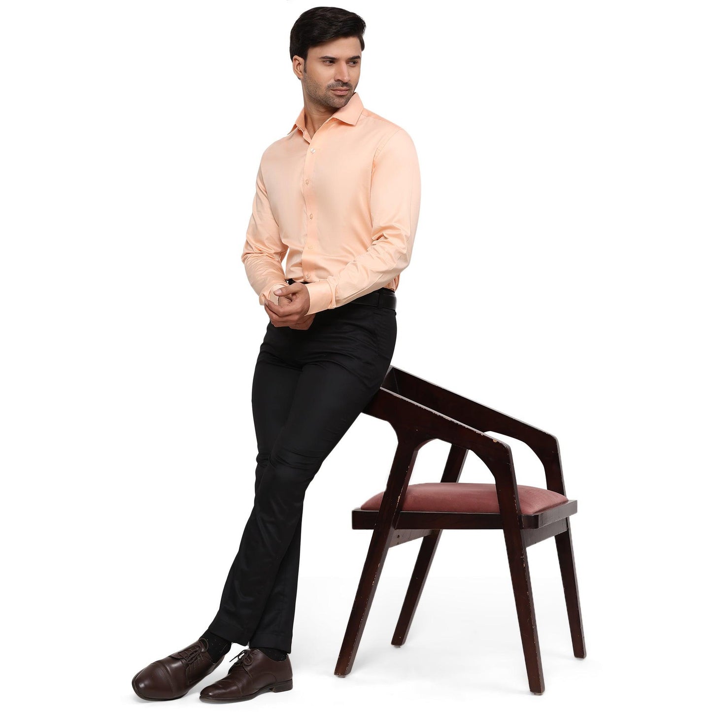 Formal Shirts 100% Premium Cotton Satin for Men (Peach Colour) - Funny Bones Clothings