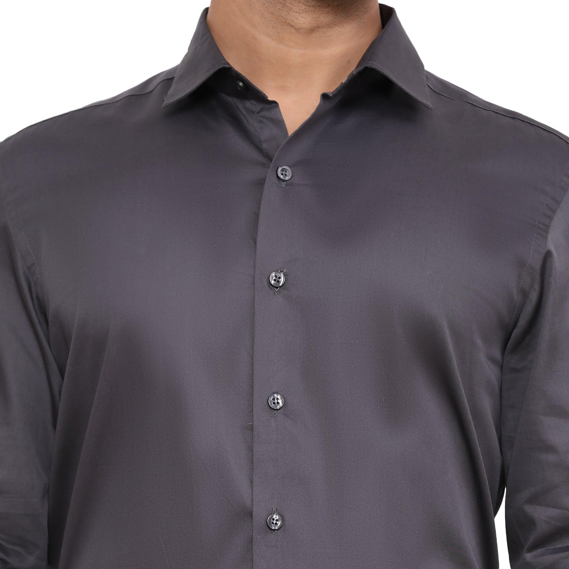 Formal Shirts 100% Premium Cotton Satin for Men (Charcoal Grey Colour) - Funny Bones Clothings