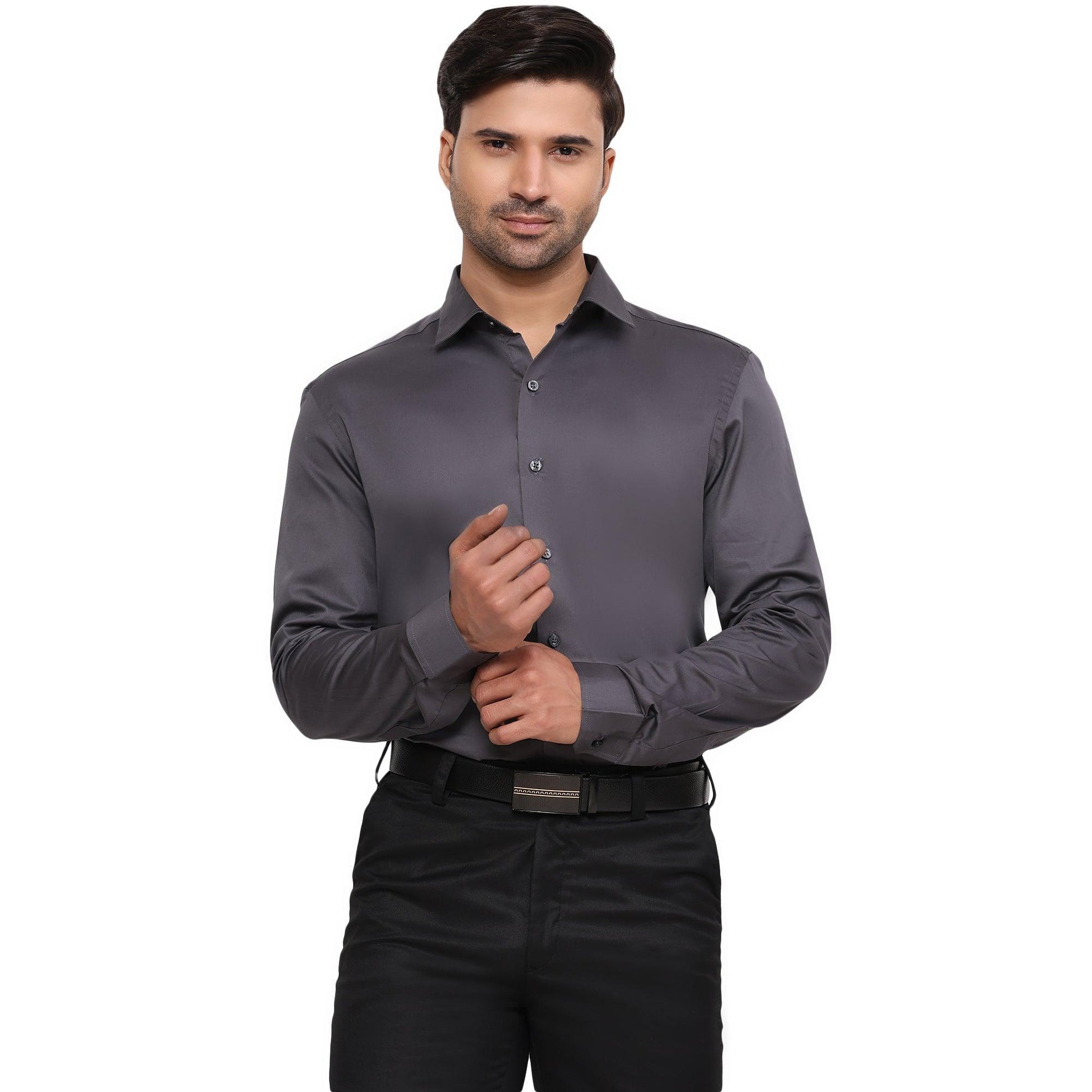 Formal Shirts 100% Premium Cotton Satin for Men (Charcoal Grey Colour) - Funny Bones Clothings