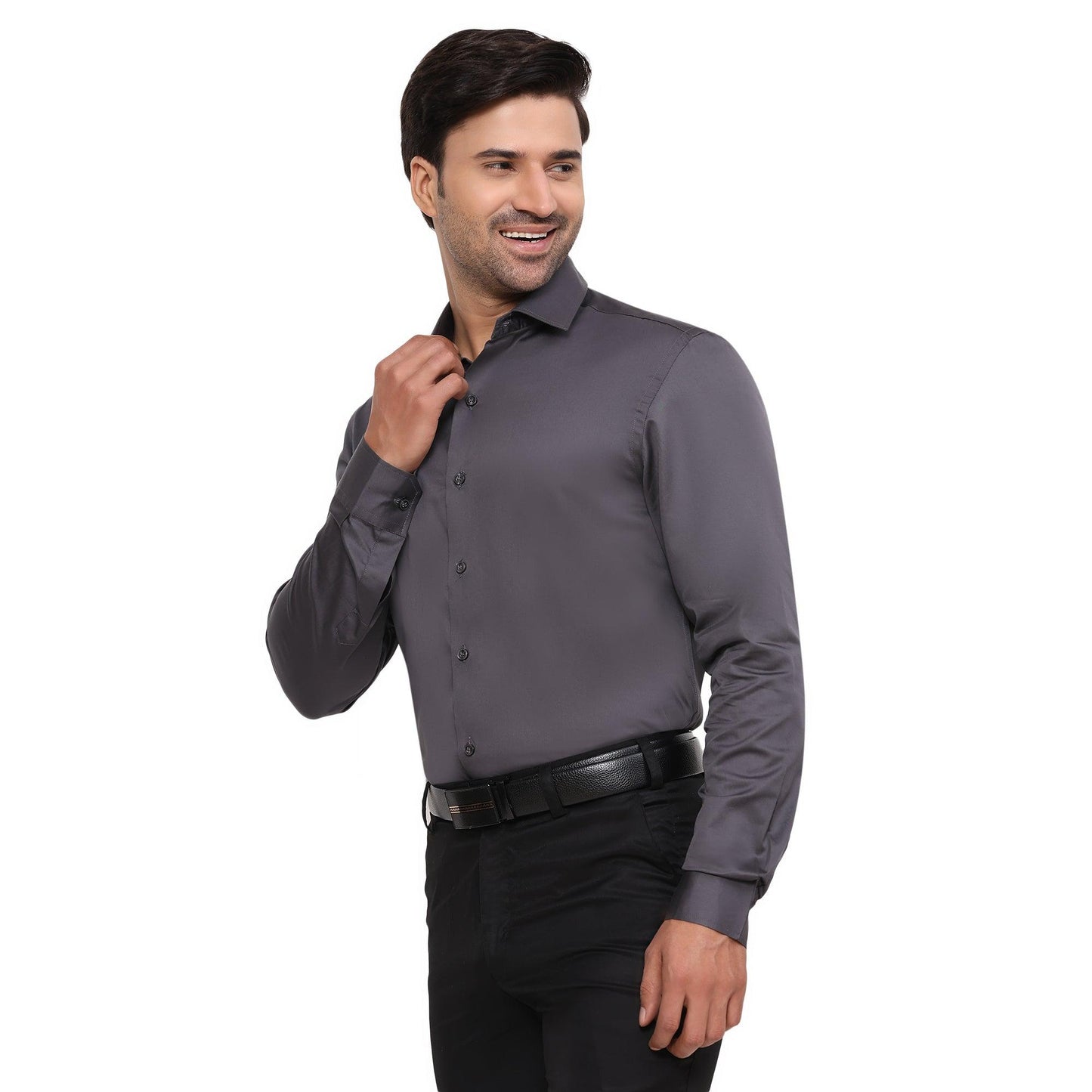 Formal Shirts 100% Premium Cotton Satin for Men (Charcoal Grey Colour) - Funny Bones Clothings