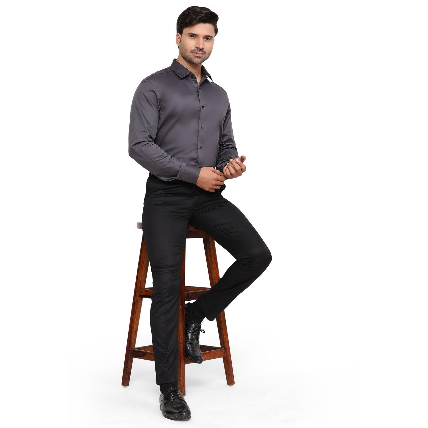 Formal Shirts 100% Premium Cotton Satin for Men (Charcoal Grey Colour) - Funny Bones Clothings