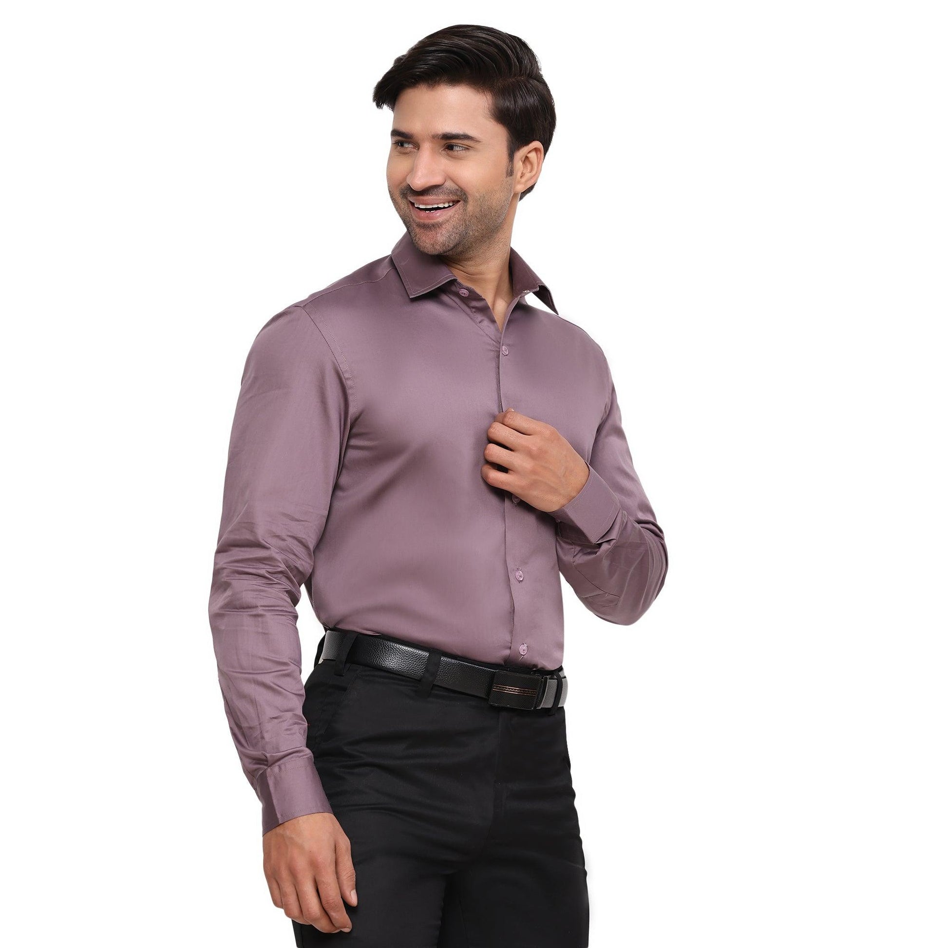Formal Shirts 100% Premium Cotton Satin for Men (Wine Colour) - Funny Bones Clothings