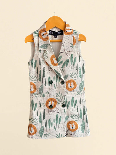 Lion Print Pure Linen Blazer Dress - Funny Bones Clothings