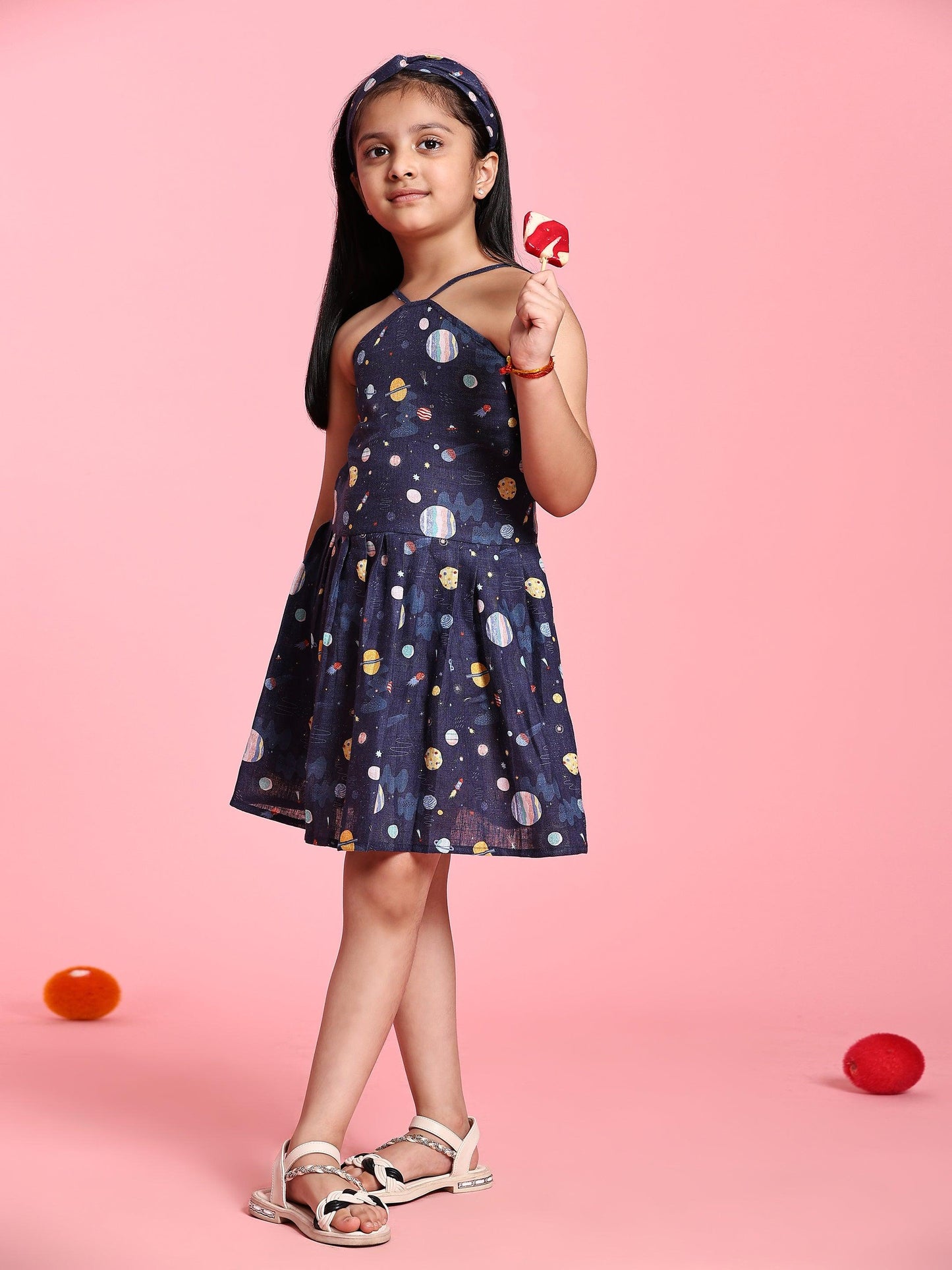 TopSkirt Styled Planet Print Pure Linen Dress - Funny Bones Clothings