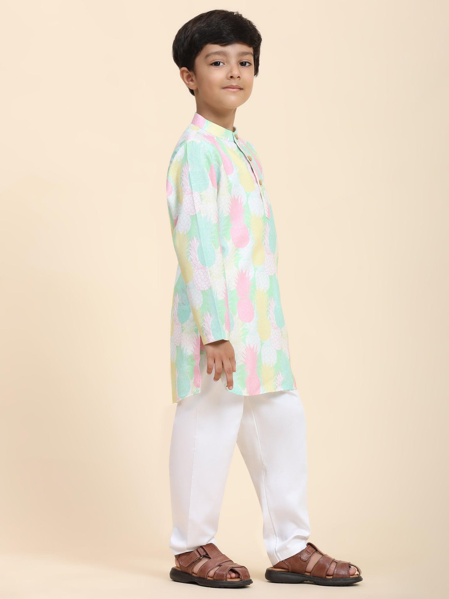 Pinapple Print Vestiario's Blend Linen Kurta Pajama Set - Funny Bones Clothings