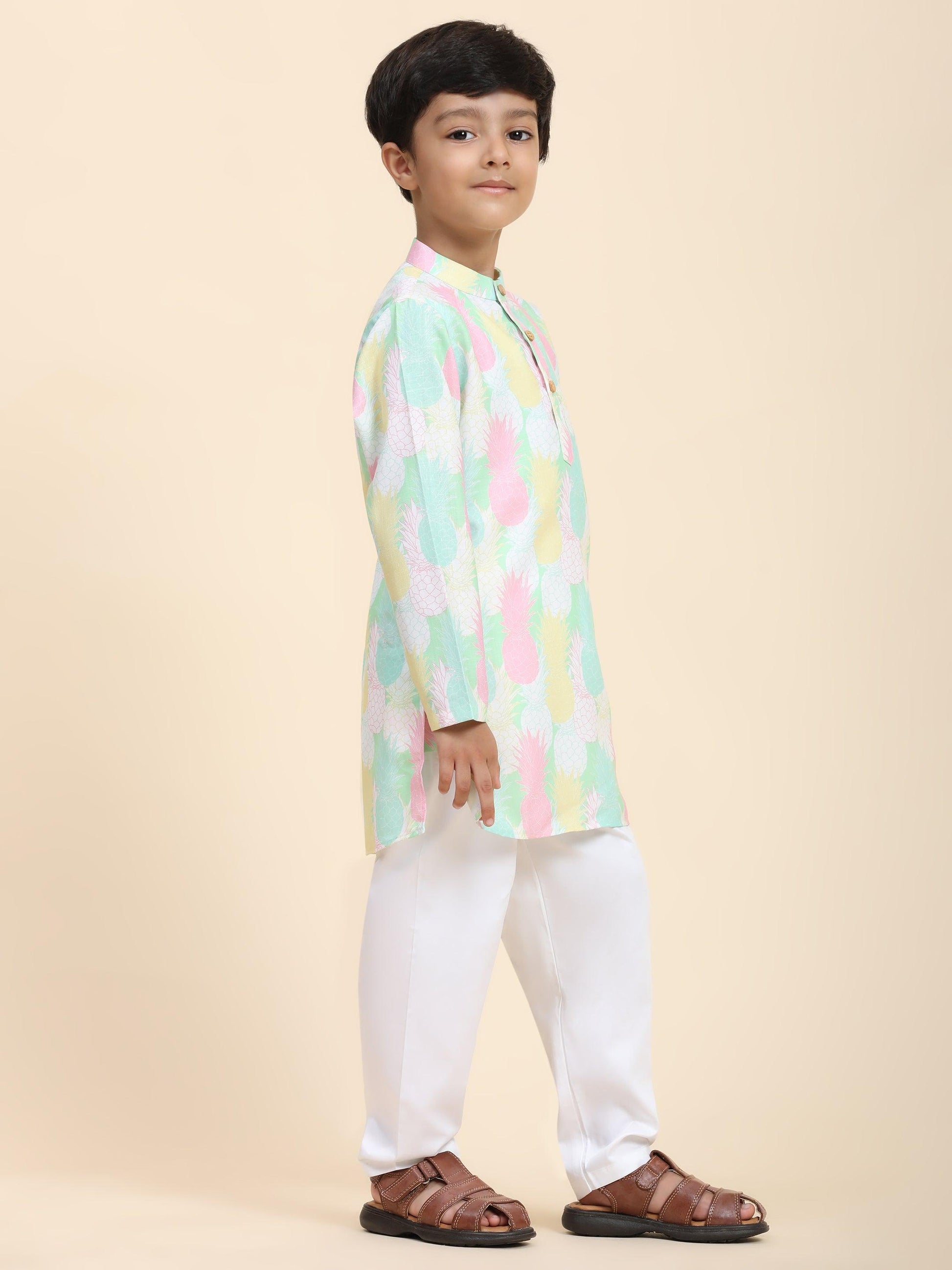 Pinapple Print Vestiario's Blend Linen Kurta Pajama Set - Funny Bones Clothings