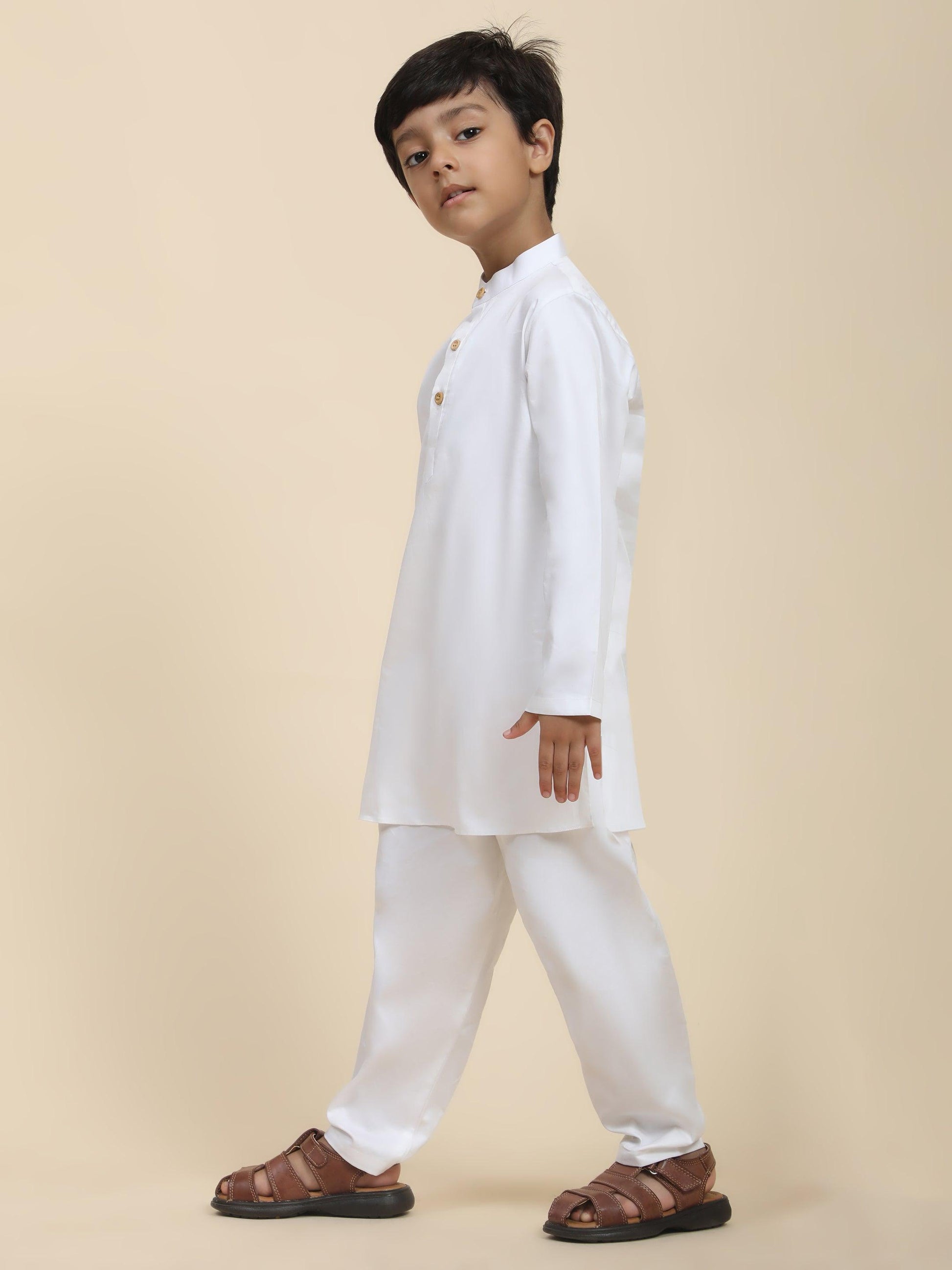 Solid White Pure Premium Cotton Kurta and Pajama Set - Funny Bones Clothings