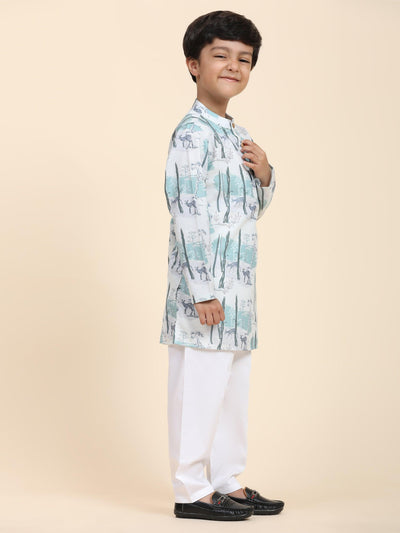 Deer Print Vestiario's Blend Linen Kurta Pajama Set - Funny Bones Clothings
