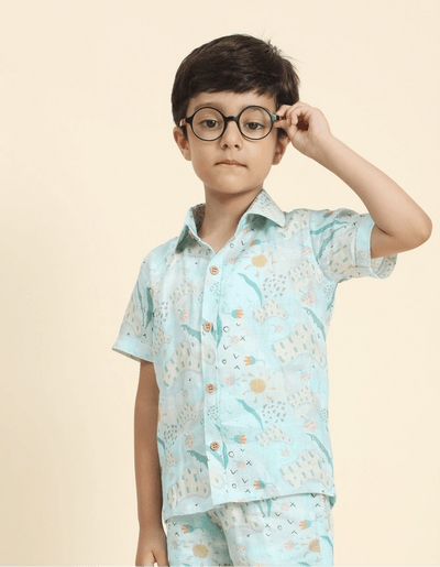 Waterlife Print Pure Linen Shirt