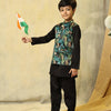 Black Leopard Satin Koti with Black Kurta Pajama Set - Funny Bones Clothings