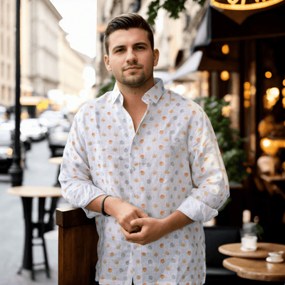 Fireball Print Pure Linen Shirts - Funny Bones Clothings