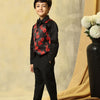 Red Rose Print Pure Waist Coat, Black Shirt and Black Trouser Set - Funny Bones Clothings