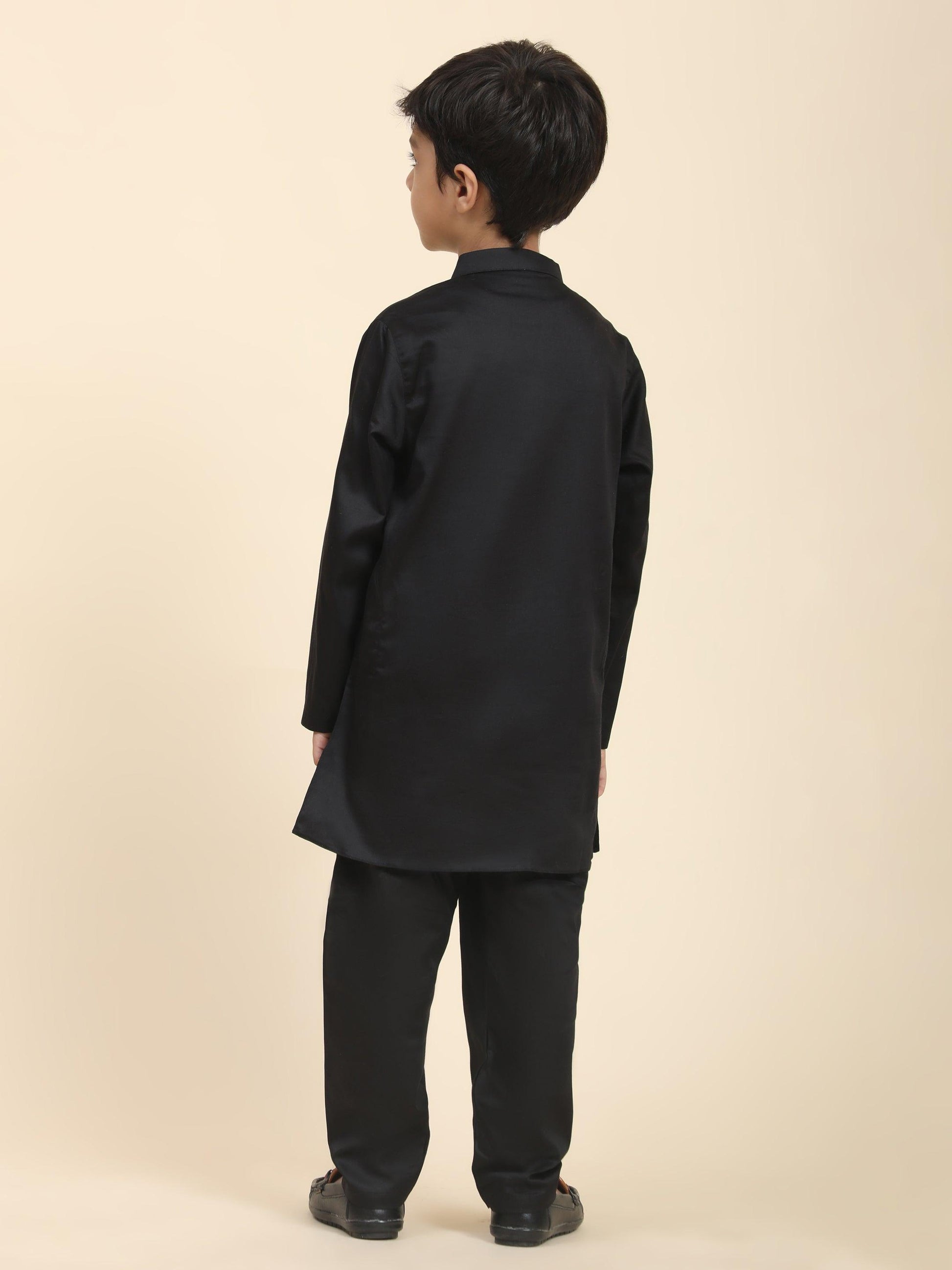 Solid Black Pure Premium Cotton Kurta and Pajama Set - Funny Bones Clothings