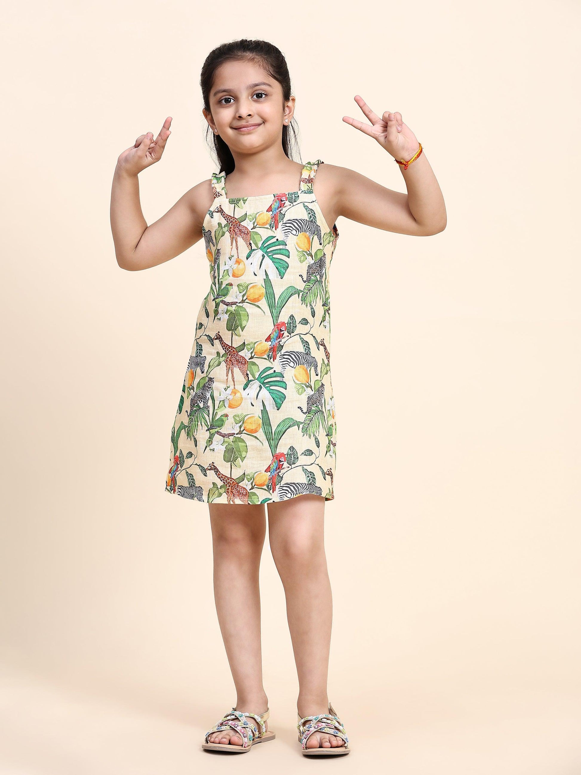 African Forest Print Pure Linen Dress - Funny Bones Clothings