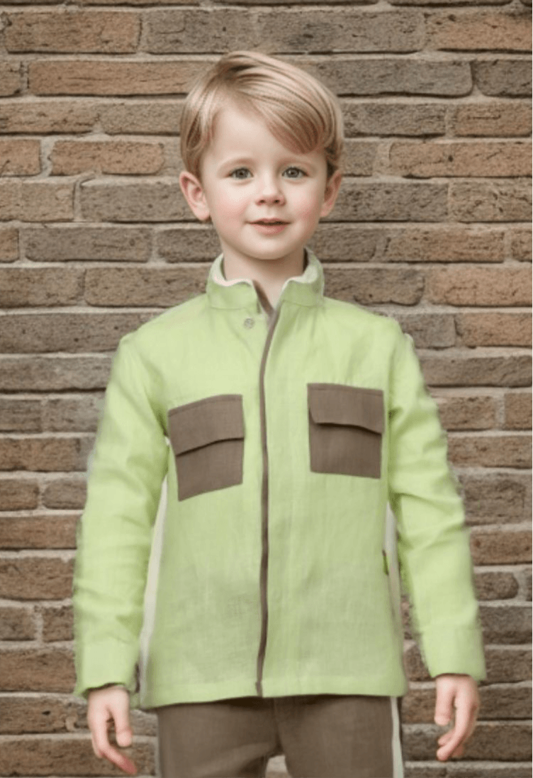 Pocketed Style Green Brown Color Shirt Linen