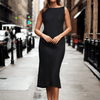 Solid Dark Blue Colour Long Dress Pure Linen - Funny Bones Clothings