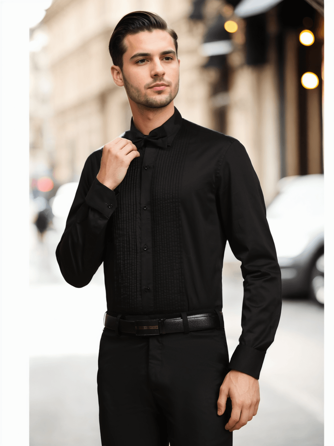 Full Pintex Tuxedo Shirt 100% Premium Cotton Satin for Men (Black Colour) - Funny Bones Clothings