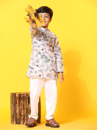 Boat Print Vestiario's Blend Linen Kurta Pajama Set - Funny Bones Clothings