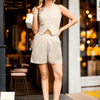 Solid Cream Colour Waistcoat Short Set Pure Linen - Funny Bones Clothings