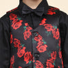 Red Rose Print Pure Waist Coat, Black Shirt and Black Trouser Set - Funny Bones Clothings