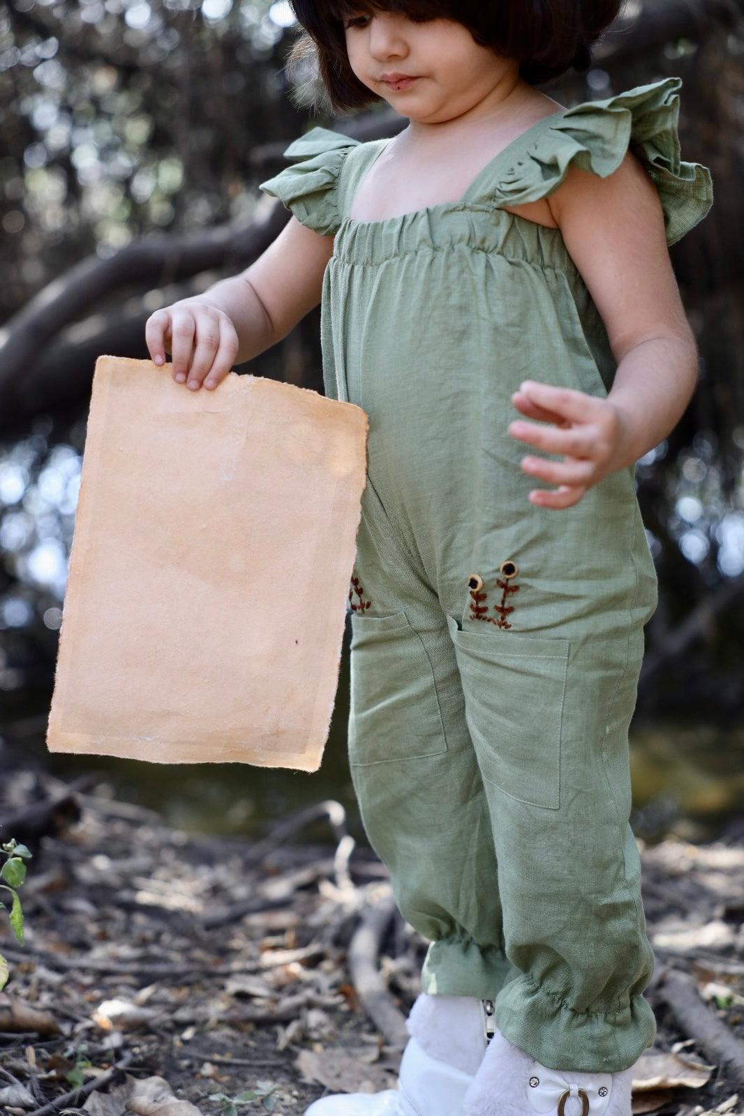 Blooming Wilderness Pure Linen Jumpsuit - Green