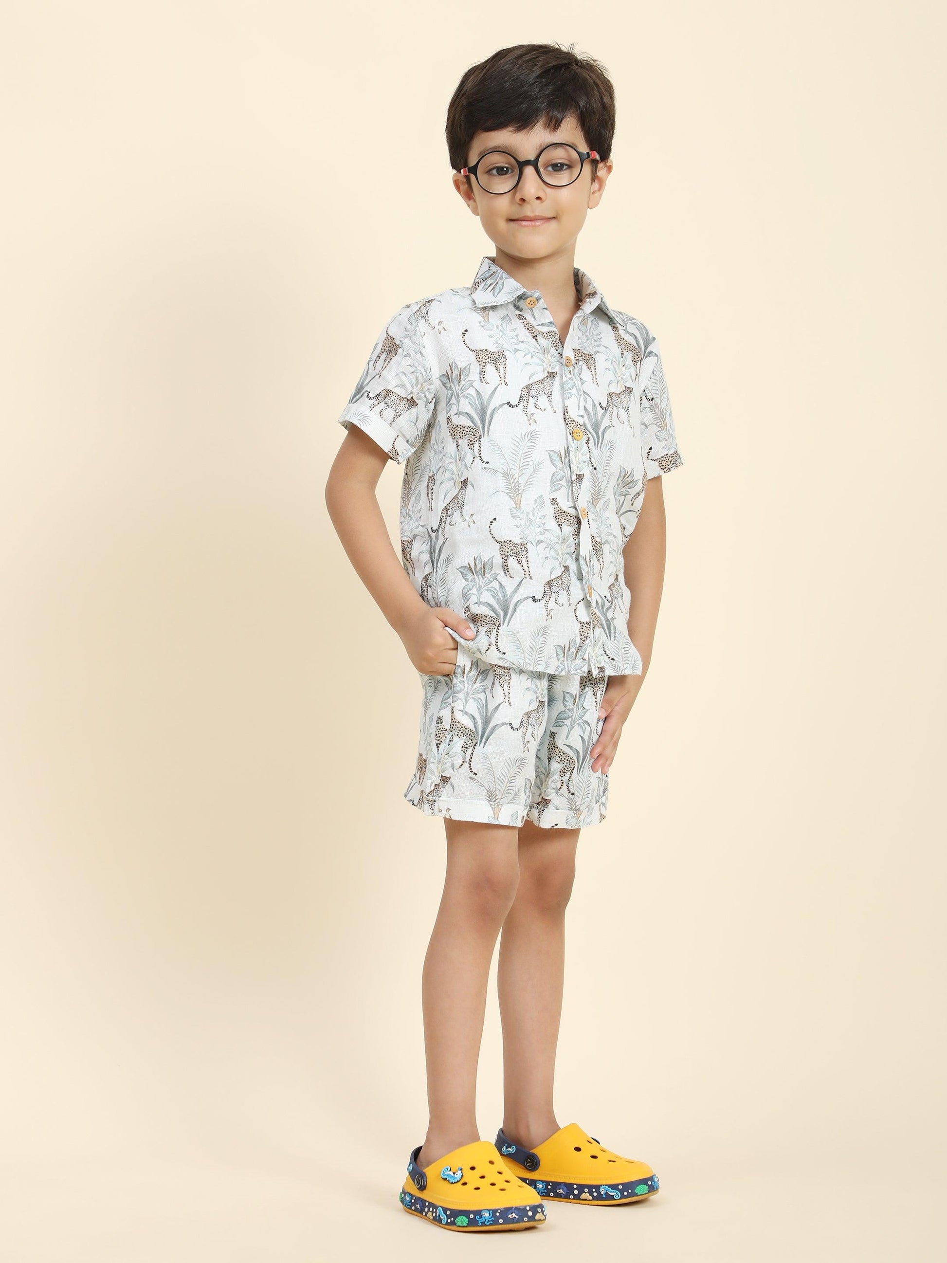 White Leopard Printed Pure Linen Premium Co-ords - Funny Bones Clothings