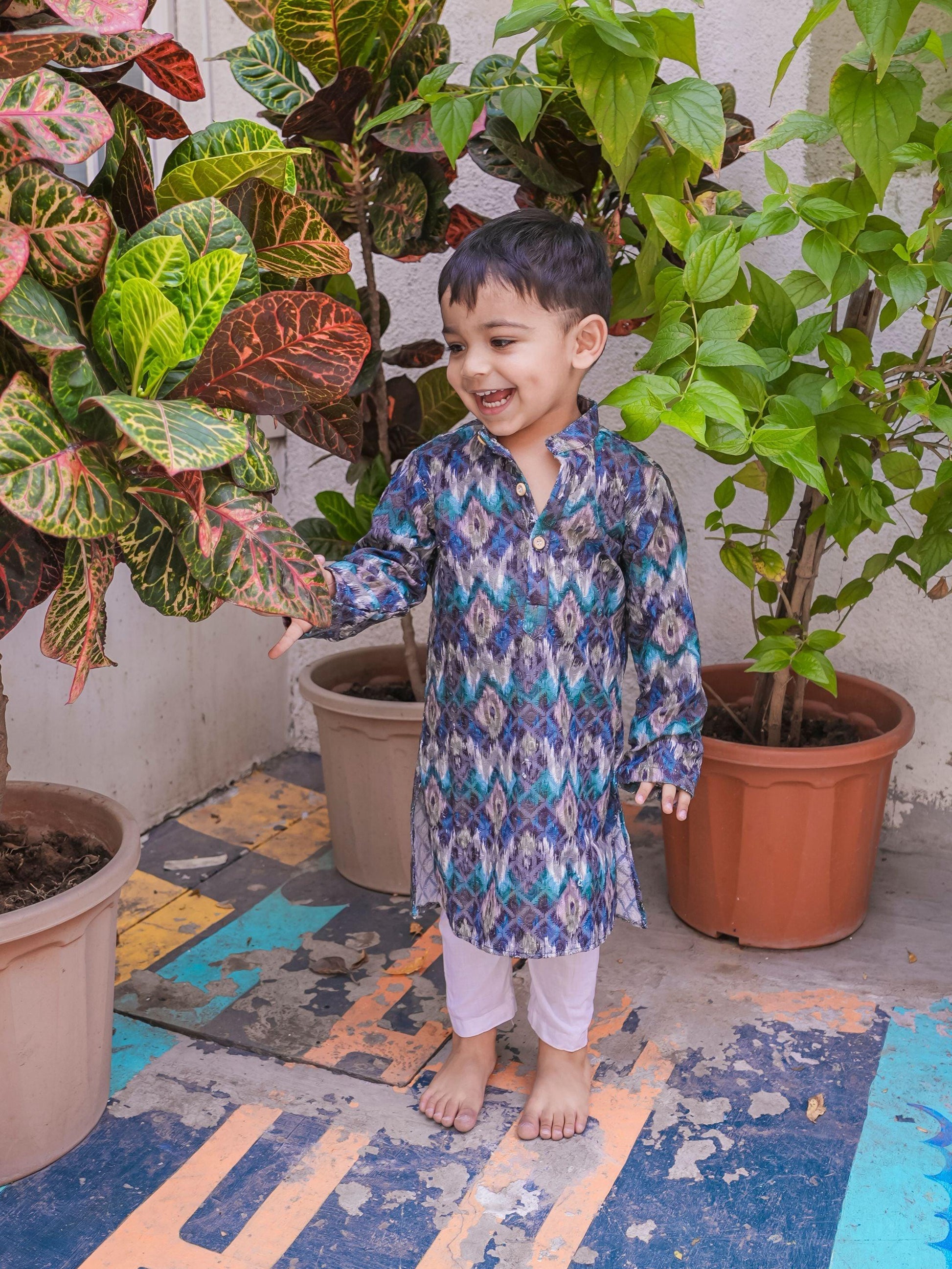 Deep Coarl Embriodary Kurta and Cotton Pajama Set - Funny Bones Clothings
