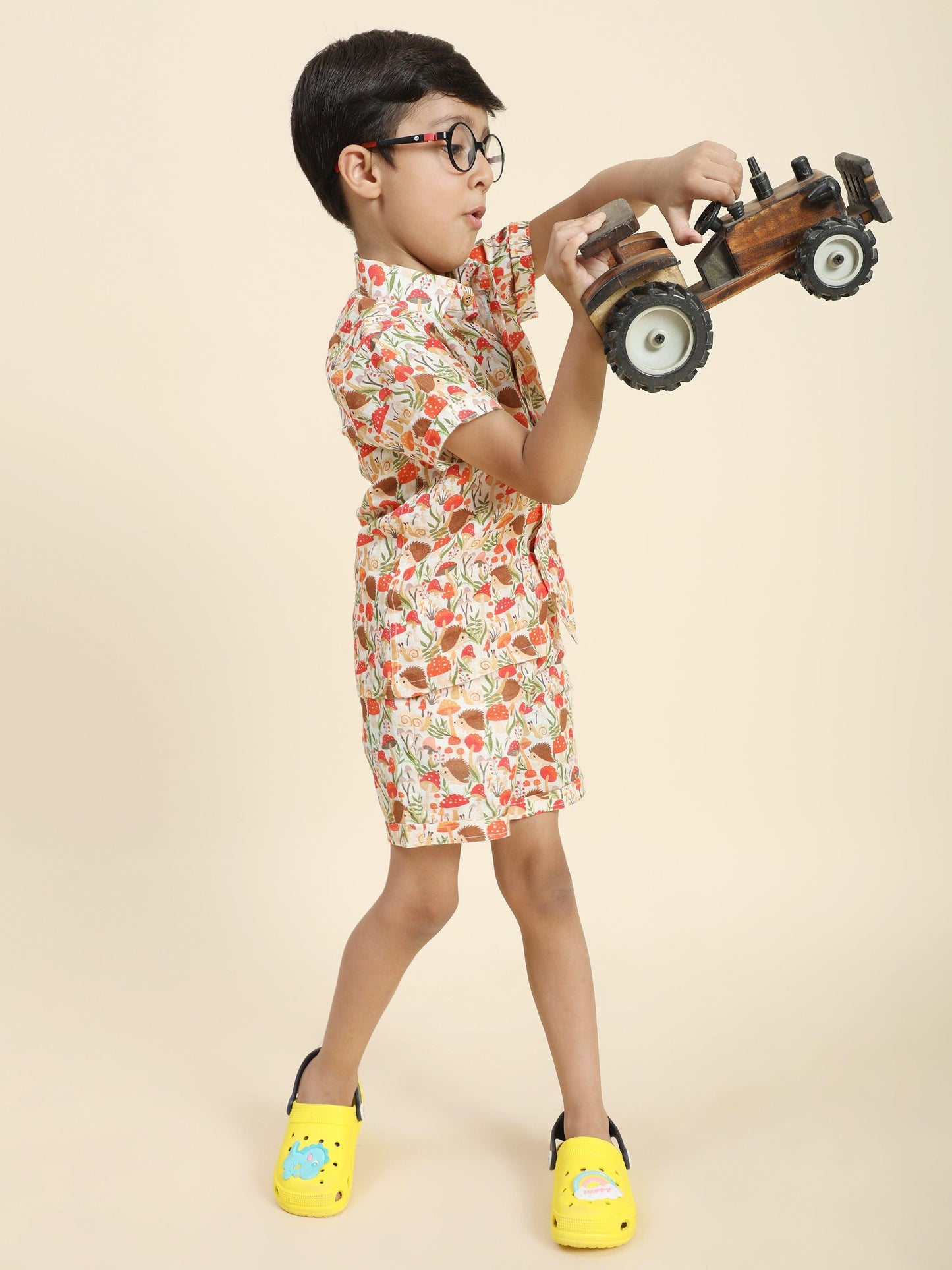 Mushroom Print Pure Linen Shirt