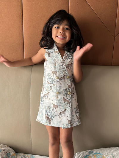 Leopard Print Pure Linen Blazer Dress - Funny Bones Clothings