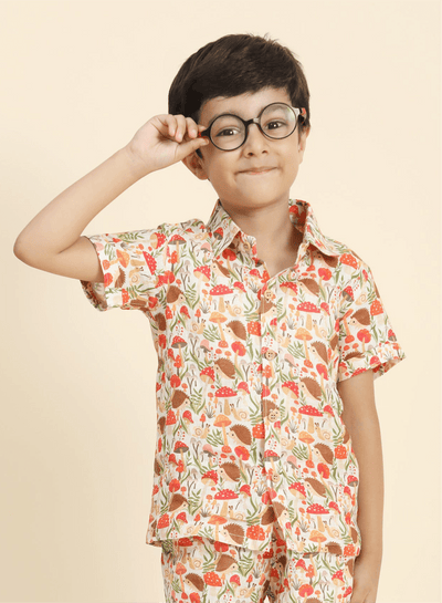 Mushroom Print Pure Linen Shirt