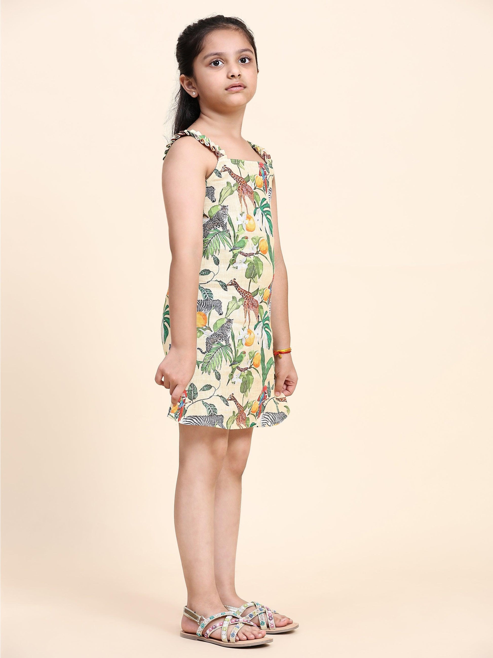 African Forest Print Pure Linen Dress - Funny Bones Clothings