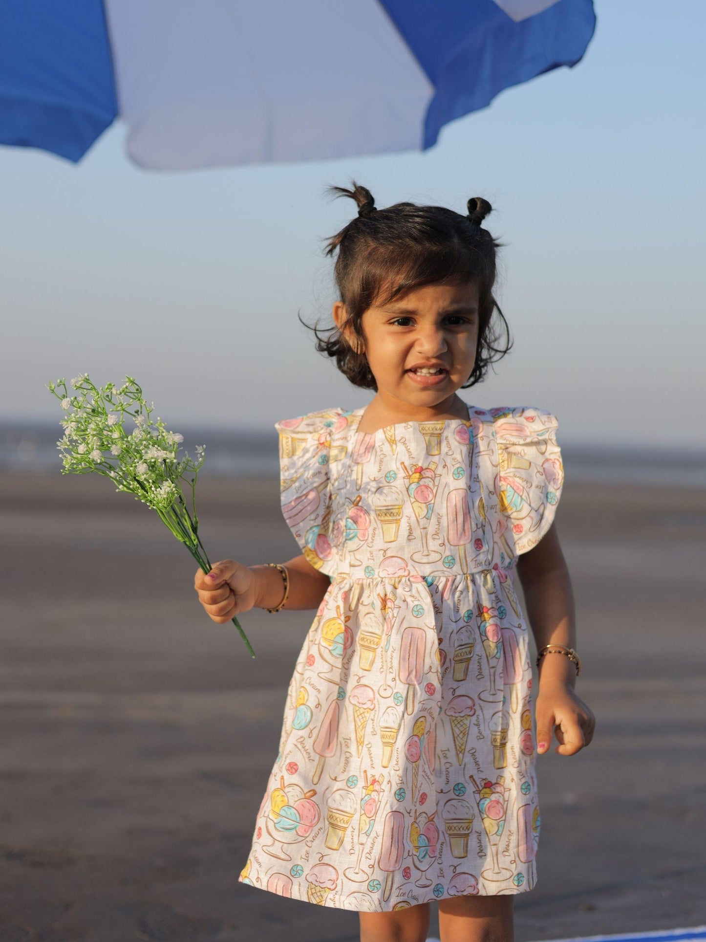 Icecream and Candies Print Pure Linen Dress - Funny Bones Clothings