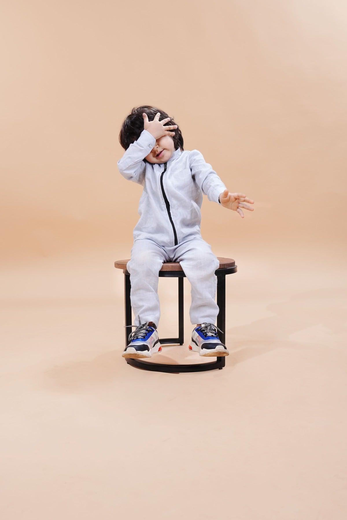 Jacket Styled Solid Light Grey Top with Pants Co-ord set - Funny Bones Clothings