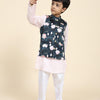Lotus Print Satin Koti with Pink Kurta White Pajama Set - Funny Bones Clothings