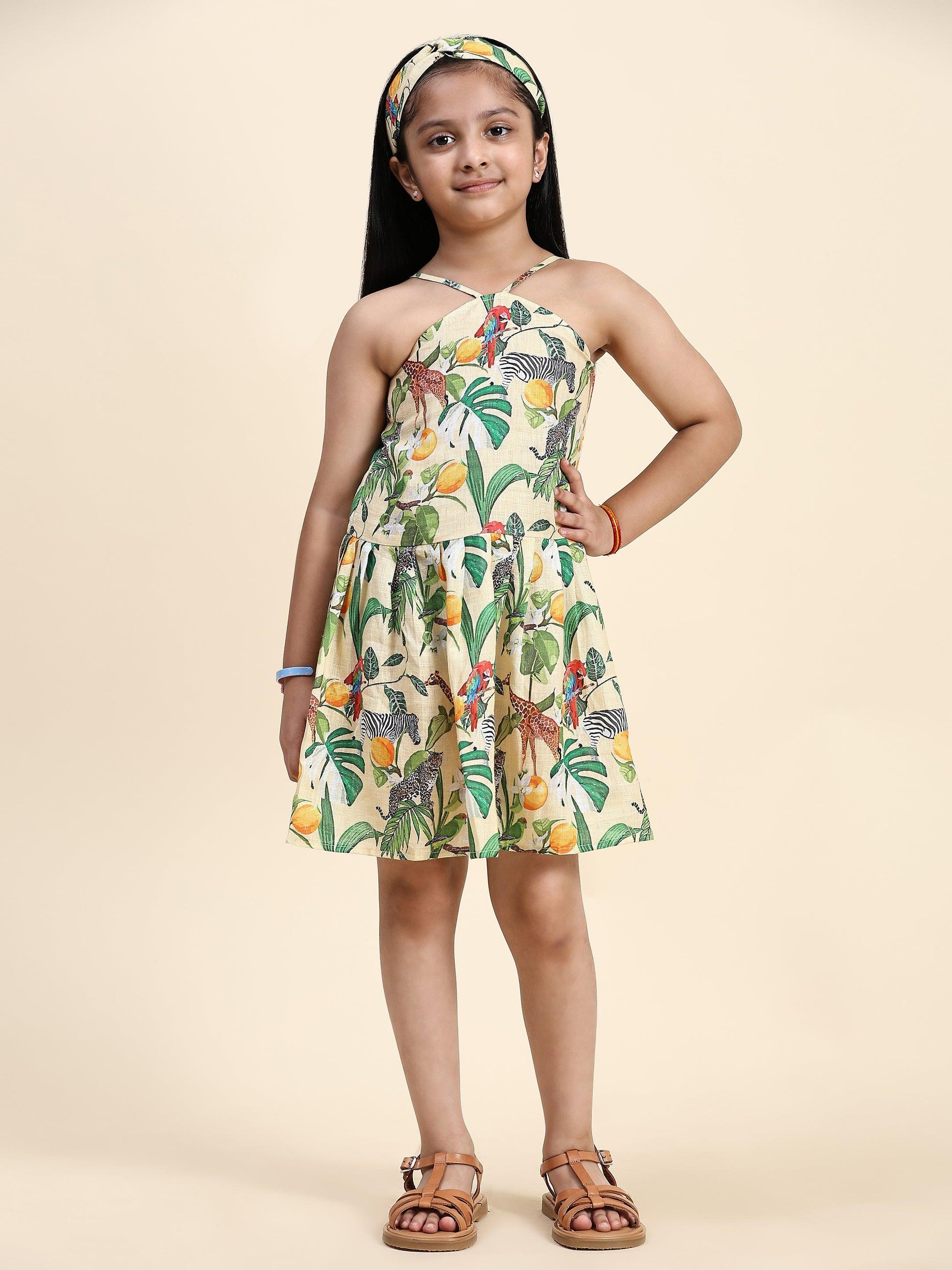 TopSkirt Styled African Forest Print Pure Linen Dress - Funny Bones Clothings