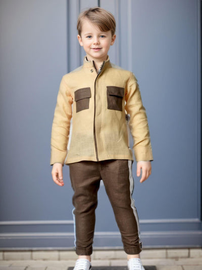 Pocketed Style Peach Brown Color Shirt Linen