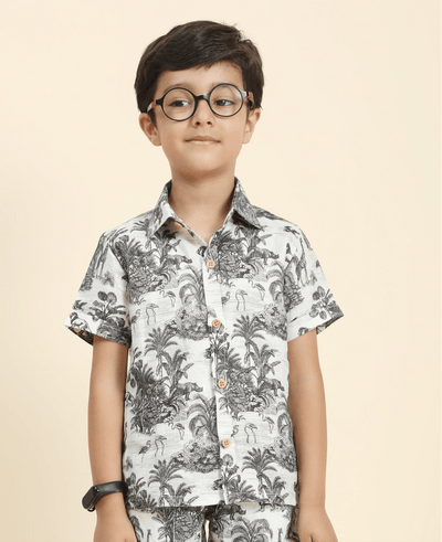 Wildlife Print Pure Linen Shirt