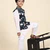 Lotus Print Satin Koti with Pink Kurta White Pajama Set - Funny Bones Clothings