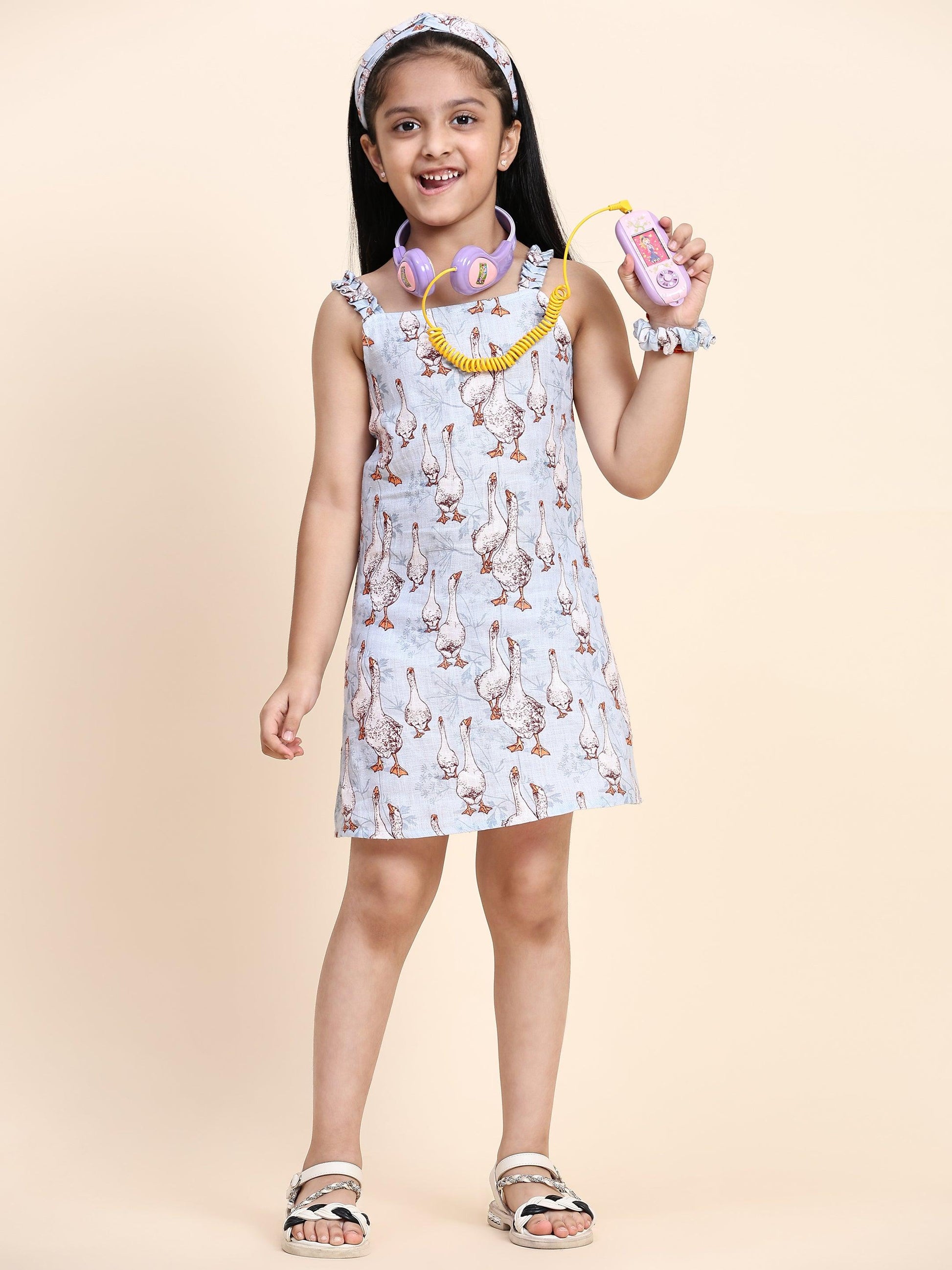 Goose Print Pure Linen Dress - Funny Bones Clothings