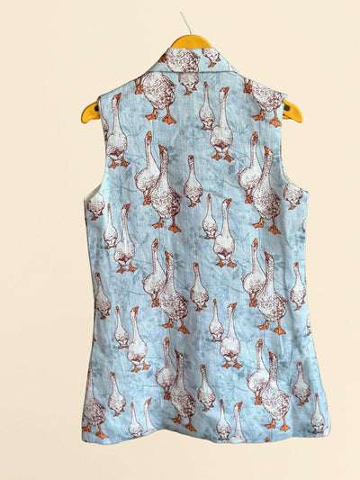 Goose Print Pure Linen Blazer Dress - Funny Bones Clothings