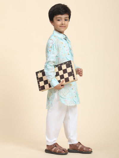 Waterlife Print Pure Linen Kurta and Premium Cotton Pajama Set - Funny Bones Clothings