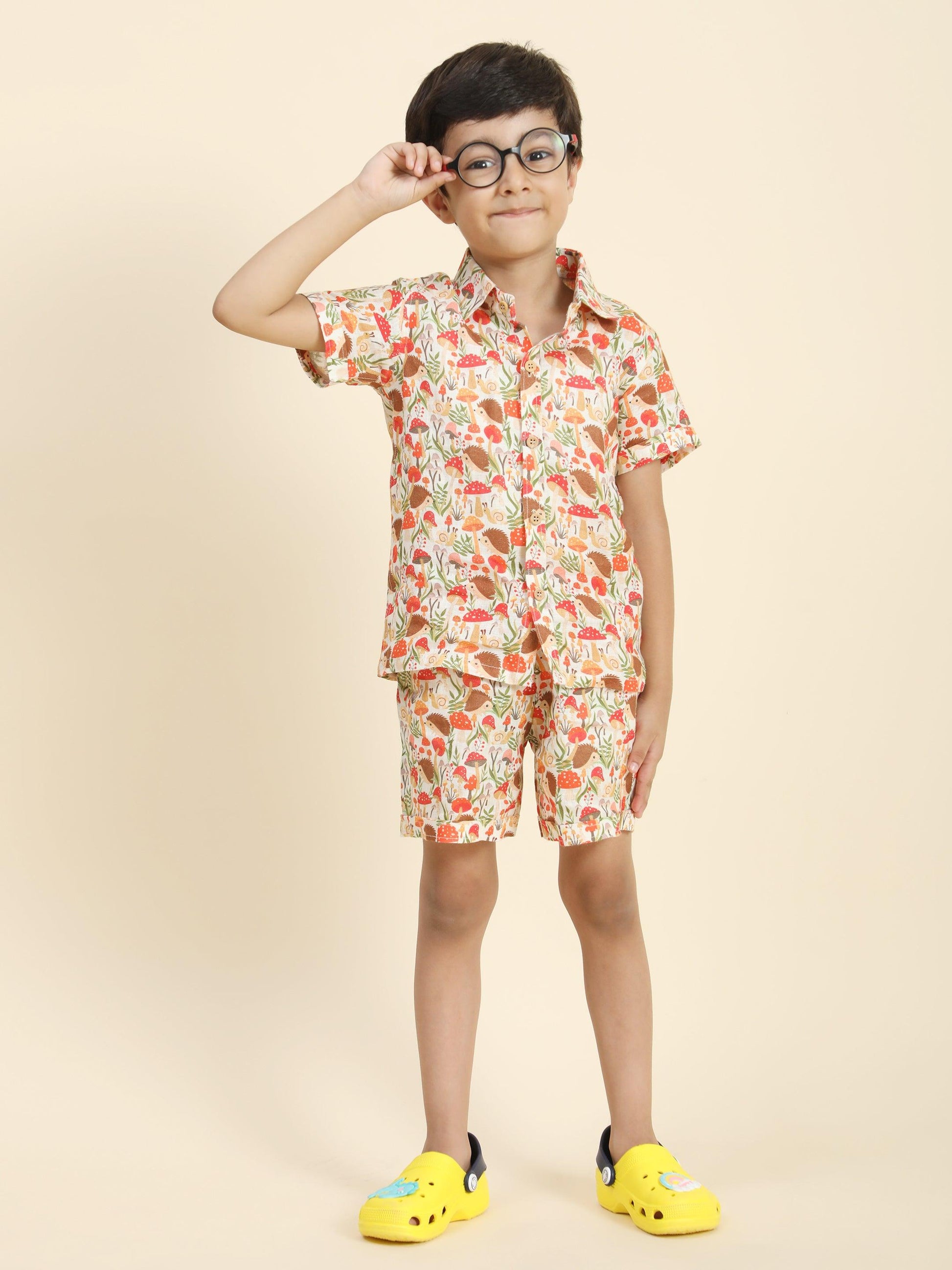 Mushrooms Printed Pure Linen Premium Co-ords - Funny Bones Clothings