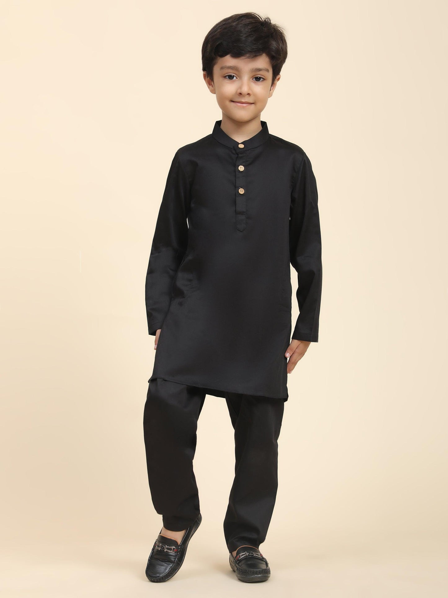 Solid Black Pure Premium Cotton Kurta and Pajama Set - Funny Bones Clothings