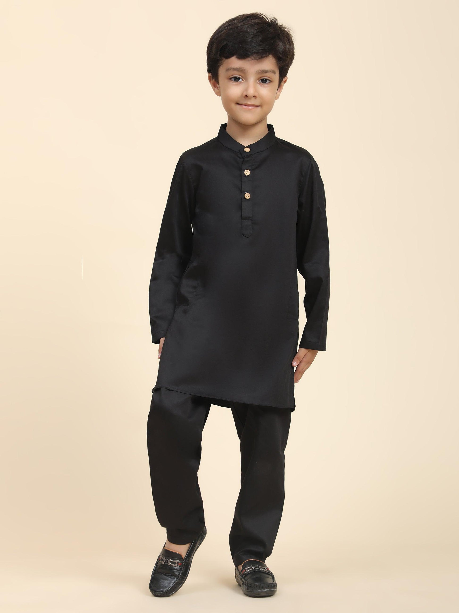 Solid Black Pure Premium Cotton Kurta and Pajama Set - Funny Bones Clothings