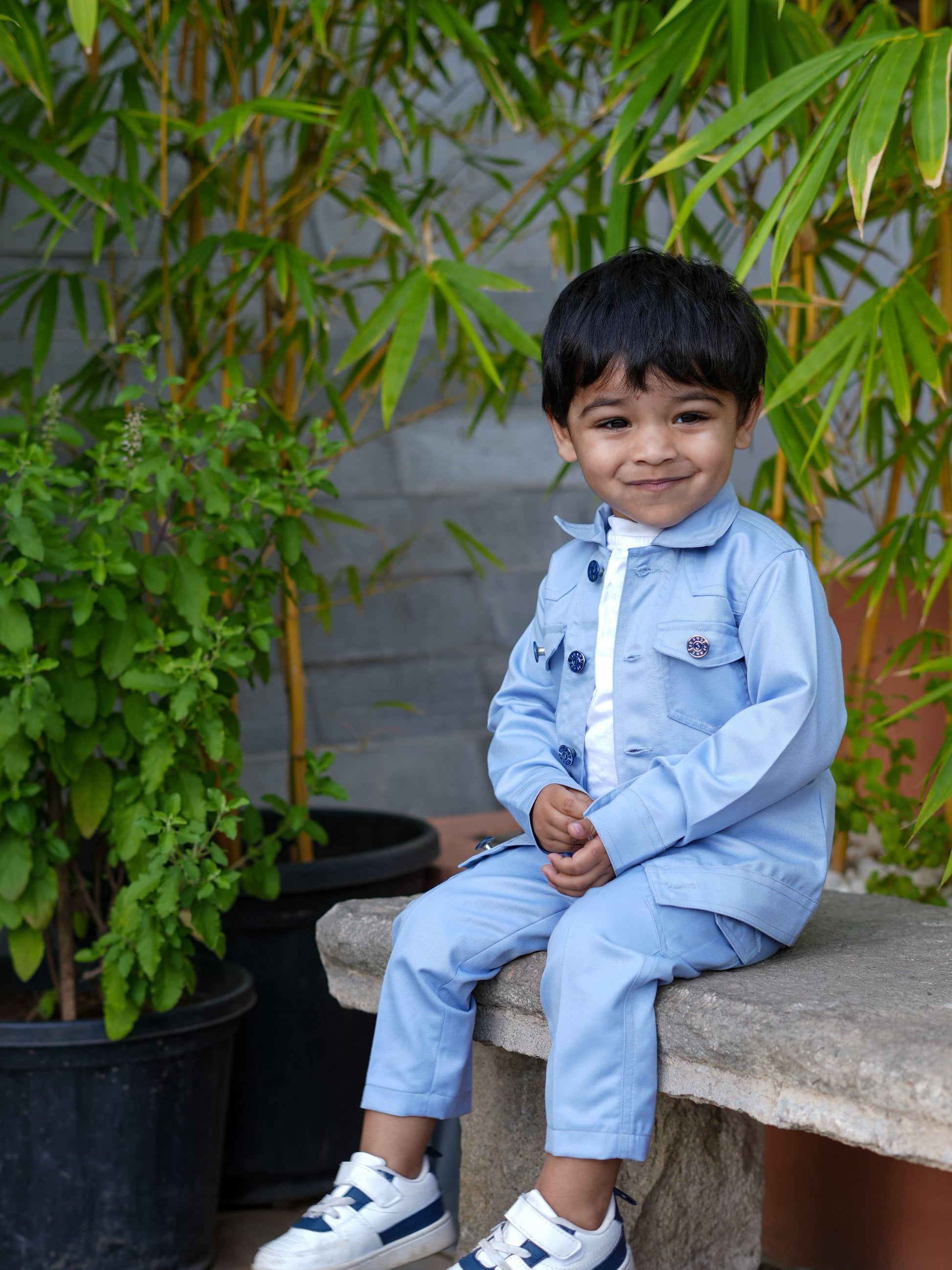 Korean Themed Jacket Cargo Pants Set ( Sky Blue ) - Funny Bones Clothings